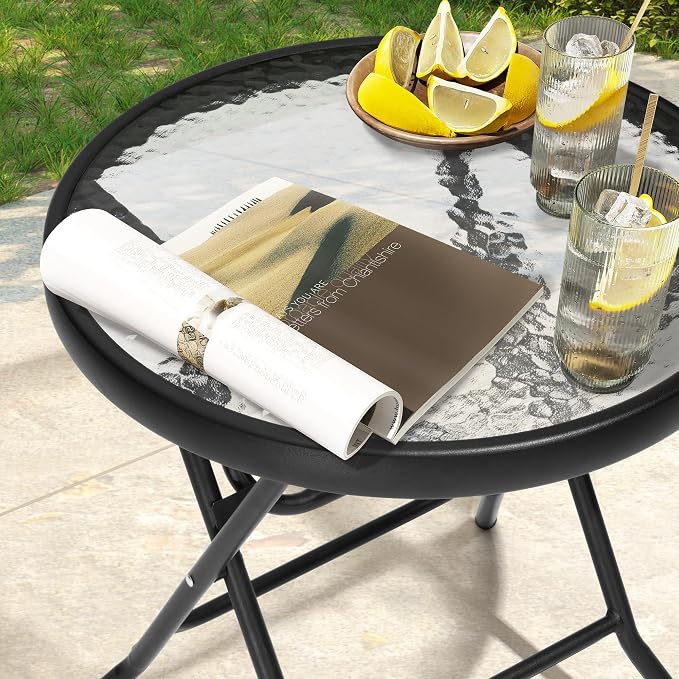 2 Pieces Outdoor Side Table - Small Patio End Table All Weather, Patio Furniture Sets and Outside Furniture for Pool, Balcony, Deck, Porch, Black