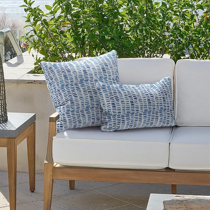 Outdoor Lumbar Pillows 12x20 inch, Rectangle Throw Pillows with Inserts, Decorative Lumbar Cushions for Patio Furniture Garden Couch Home Sofa Office Chair, Pack of 2, Pebble Blue