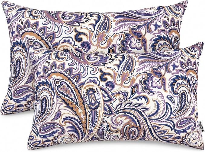 Pack of 2 Patio Lumbar Pillows 12"x20" | Fade Resistant Outdoor Waterproof Lumbar Pillow with Inners Decorative Garden Lumbar Cushions for Home Patio Terrace Sofa