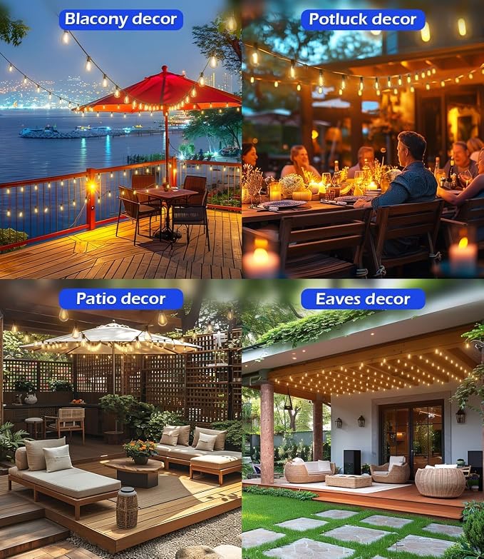 Tenmiro 60FT Outdoor String Lights, Waterproof 16+1 Edison Shatterproof Bulbs Led Outside Patio Lights for Porch Deck Garden Backyard Balcony Wedding Party Decor