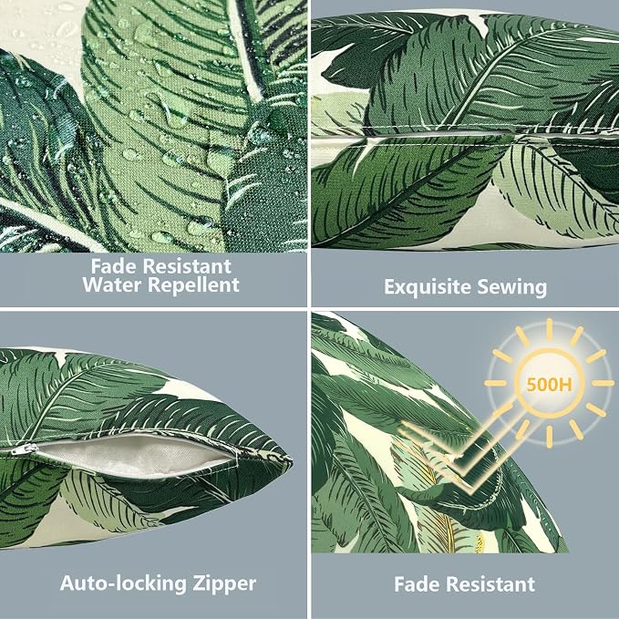 LVTXIII Outdoor Pillow Covers 12x20 Inch Fade Resistant Patio Lumbar Pillow Covers, All Weather Throw Cushion Cases for Sofa Couch Decoration, Swaying Palms Green