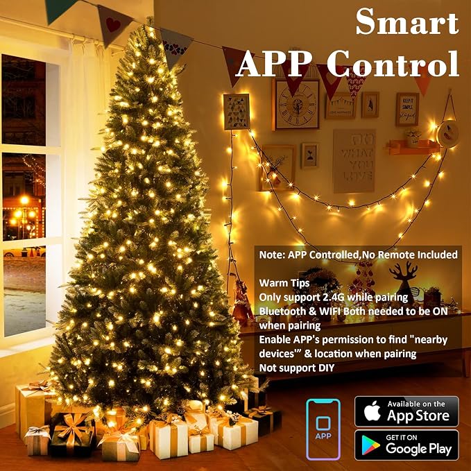 BrizLabs Smart Christmas Lights, 196.8FT 600 LED Color Changing Christmas Lights with APP/Voice Control, Warm White Multicolor Xmas Fairy Lights Music Sync Tree Lights Dimmable for Indoor Outdoor Home