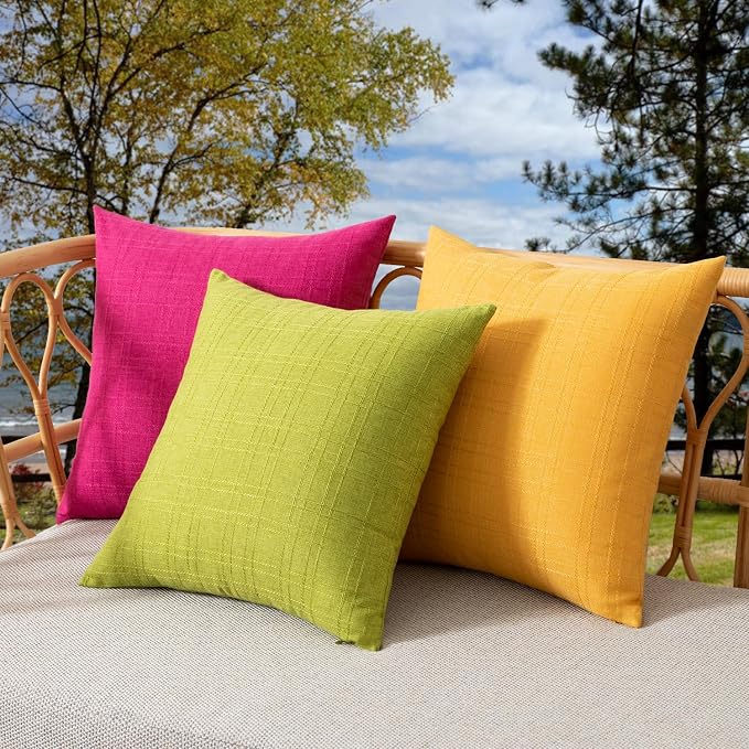 Kevin Textile Outdoor Waterproof 20”x20” Pillow Covers 2 Pack, Hot Pink | Water Resistant, Soft Faux Linen-cotton Yarn-dyed Woven Texture Throw Pillow Covers for Tent Patio Garden Couch Sofa