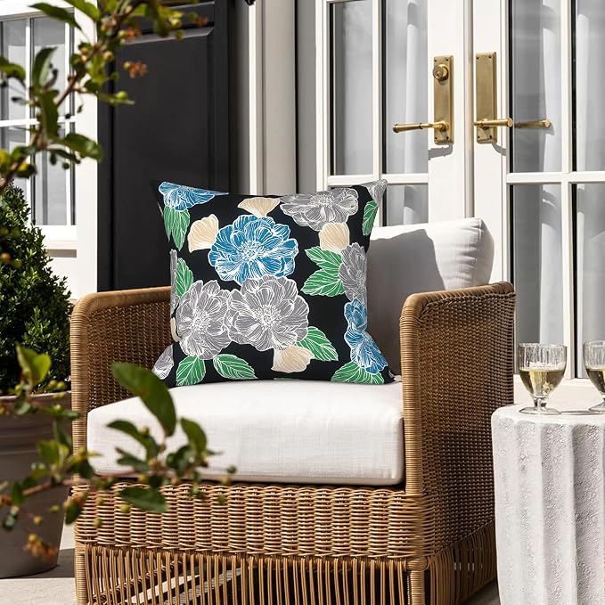LVTXIII 2 Pack Outdoor Pillows 18x18 Inch, Square Throw Pillows with Inserts, Decorative Water-Repellent Pillow Cushions for Patio Furniture and Garden Sofa, Sketch Peony