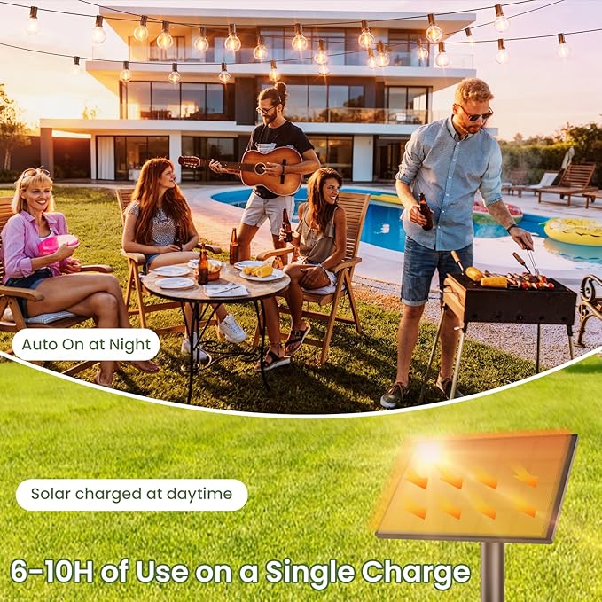 Svater Solar Outdoor String Lights 30 FT, G40 Patio Lights Shatterproof Dimmable Vintage Edison Bulbs, Solar Powered Weatherproof Light for Patio, Backyard, Garden, Bistro, Warm White