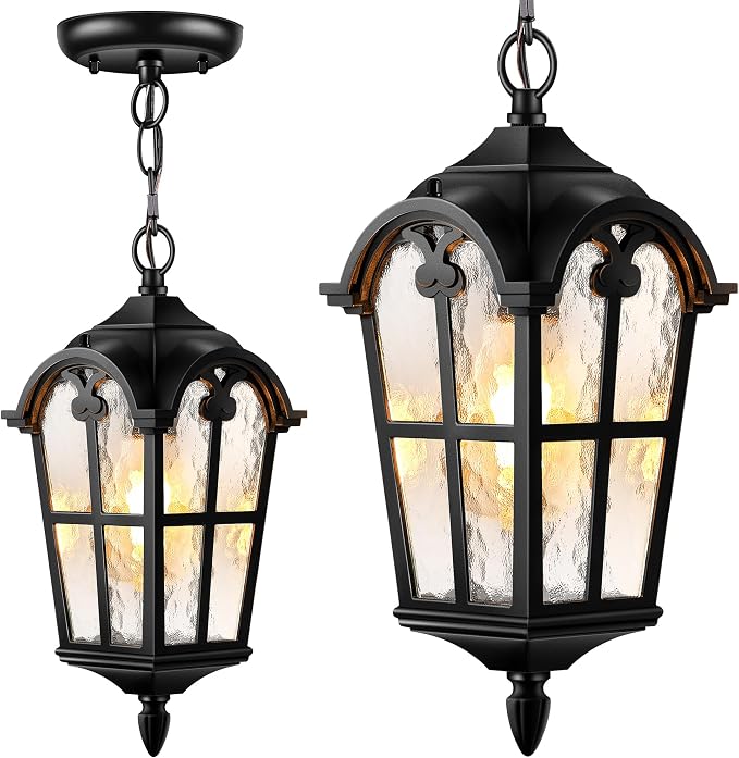 VIANIS Outdoor Pendant Light Fixture, Matte Black Vintage Outside Hanging Lights with Adjustable Chain, Aluminum Lighting Waterproof and Anti-Rust, Hanging Lanterns Outdoor for Entryway, Porch, Yard