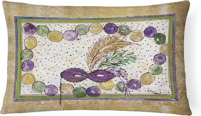 Caroline's Treasures 8059PW1216 Mardi Gras Beads Canvas Fabric Decorative Pillow Machine Washable, Indoor Outdoor Decorative Pillow for Couch, Bed or Patio, 12HX16W