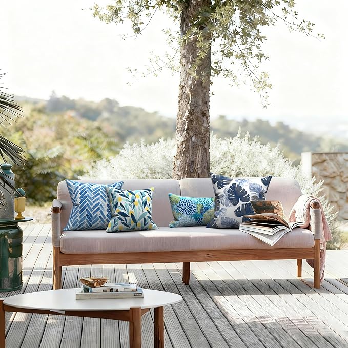 LVTXIII Outdoor Throw Pillows, Decorative Throw Pillows with Inserts, 16"x16" Square Pillows for Bed, Couch, Sofa and Patio Furniture, Set of 2, Leaves Multi