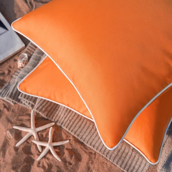 Phantoscope Pack of 2 Outdoor Waterproof Solid Throw Decorative Pillow Cover Decorative Square Outdoor Pillows Cushion Case Patio Pillows for Couch Tent, Orange 20x20 inches 50x50 cm