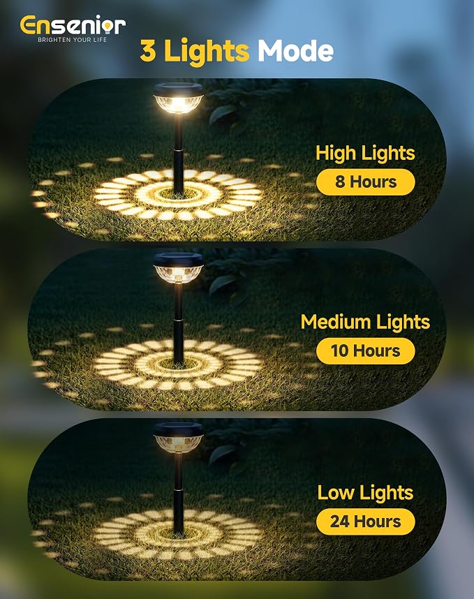 Ensenior 6-Pack Solar Lights Outdoor, Auto ON/Off 3000K LED Solar Garden Lights for Pathway, Yard, Patio, Walkway, Flower Bed, Halloween Christmas Landscape Lighting, IP65 Waterproof, Flag Lights