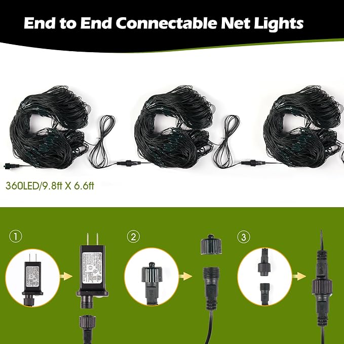 BlcTec Outdoor Christmas Lights 360 LED 9.8ft x 6.6ft Christmas Net Lights with 8 Modes, UL Certified, Timer, Connectable, Waterproof for Bushes, Shrubs, Yard Outdoor Xmas Decorations, Red Green