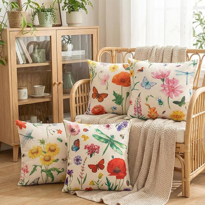 tiggell Outdoor Pillow Covers Waterproof 16x16 Set of 4, Spring Summer Decorative Throw Pillow Covers for Home Garden Patio Couch Swing Sofa Decor
