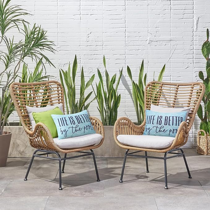 Adabana Outdoor Waterproof Lumbar Pillow Covers 12x20 Inch, Life is Better | Blue Decor Waterproof Pillow Cover Set of 2 for Patio, Porch, Garden Furniture,Life is Better by The Pool