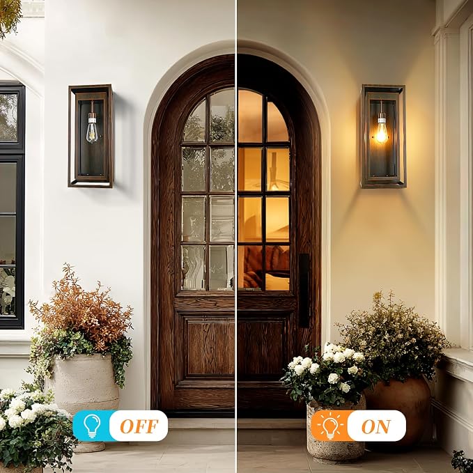 19" Outdoor Wall Lights, 2 Pack Large Size Antique Outdoor Sconce Lights with Clear Glass Shade, Waterproof Porch Lighting Exterior Light Fixture for Front Door, Garage