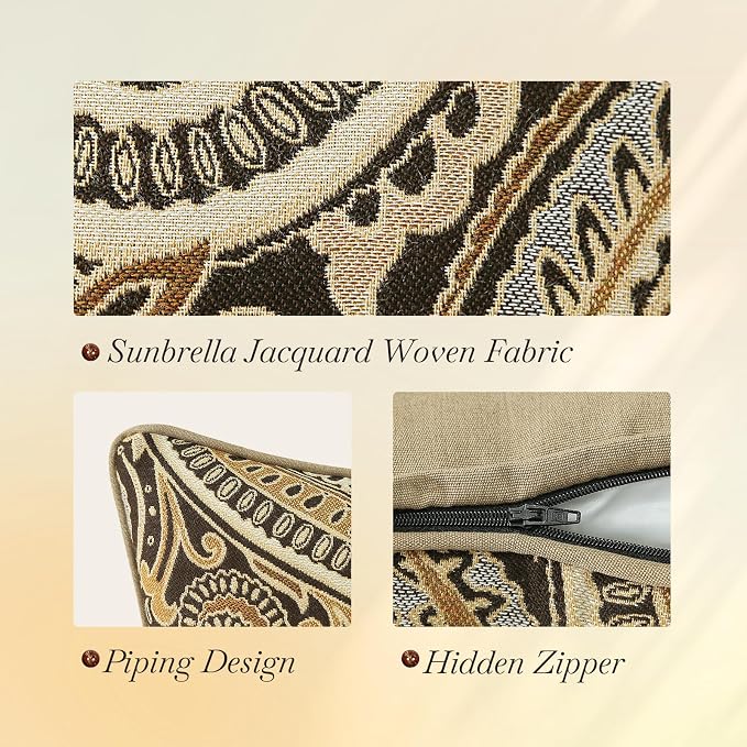 Outdoor Sunbrella Decorative Pillows Pack of 4, 16" x 16" Outdoor Pillow Set for Couch Bed Throw Patio Sofa, Royce Walnut