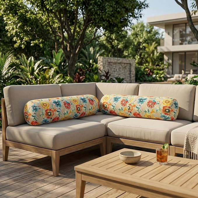 RSH DECOR: Neck Roll Bolster Pillows Set of 2 | 20” x 6" | All-Weather Spun Fabric | Water and Fade-Resistant | Outdoor Support Pillows for Patio Furniture | Made in USA (Colsen Sonoma)