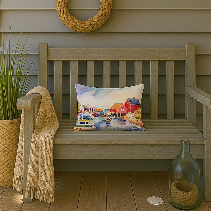 Caroline's Treasures 6059PW1216 Boats at Harbour with a View Canvas Fabric Decorative Pillow Machine Washable, Indoor Outdoor Decorative Pillow for Couch, Bed or Patio, 12HX16W