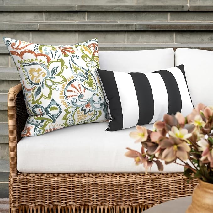 Outdoor 16x16 Inch Throw Pillow Covers Set of 2, Covers ONLY, All Weather Square Pillow Cases, Patio Cushion Pillow of Home Furniture Use, Paisley Botanical
