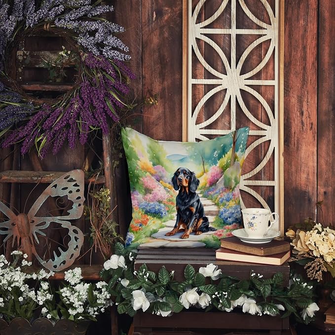 Caroline's Treasures Gordon Setter Spring Path Throw Pillow Machine Washable, Indoor Outdoor Decorative Pillow for Couch, Bed or Patio, 14Hx14W