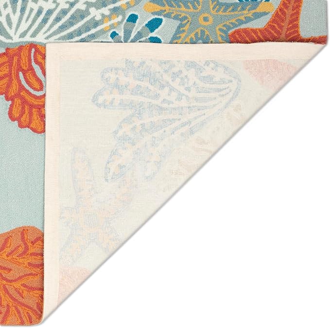 Liora Manne Ravella Indoor/Outdoor Durable Hand-Tufted UV Stabilized Rug- Ocean Scene Aqua 7'6" x 9'6"