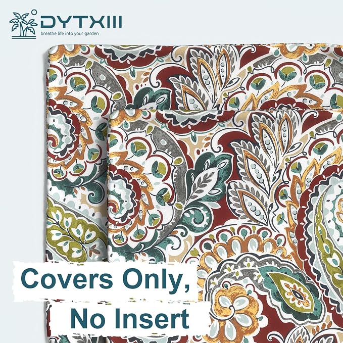 DYTXIII Pack of 2 Outdoor Waterproof Pillow Covers ONLY, 18"x18" Square Decorative Double Printed Throw Pillow Cases for Patio Couch Porch Furniture, Paisley Chilli