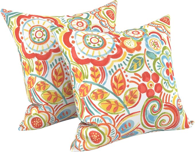 LVTXIII Outdoor Throw Pillows, Decorative Throw Pillows with Inserts, 16"x16" Square Pillows for Bed, Couch, Sofa and Patio Furniture, Set of 2, Flower Multi