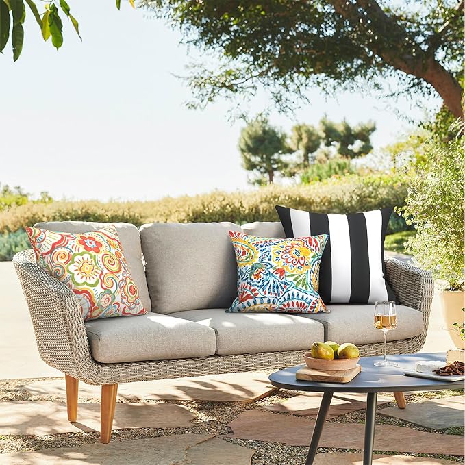Outdoor Throw Pillows 16x16 Inch, Water Repellent Patio Pillows with Inners Set of 2 for Patio Furniture Home Garden, Paisley Multi