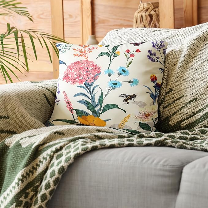 Premillow Outdoor Pillow Covers, Waterproof Pillow Covers, 18x18, Set of 4 | Decorative Waterproof Pillow Covers, Solid Linen Pillowcase,Summer Farmhouse Cushion Case for Patio Garden Balcony Couch Sofa
