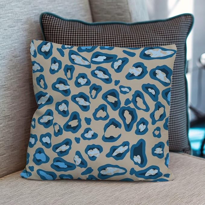Throw Pillow Covers Chinoiserie Cheetah Print Pillows Classic Blue and Light Brown Pillow Cover Accent Decorative Cushion Cases Home Decor for Patio Couch Sofa Office 24x24 in