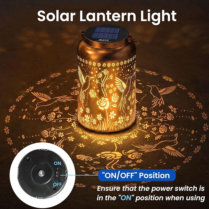 JEJOT Hummingbird Solar Lanterns Outdoor Waterproof,Birthday Gift for Women | Gifts for Mom Grandma, Metal Hanging Solar Light for Yard Garden Porch Landscape Deconration-1Pack