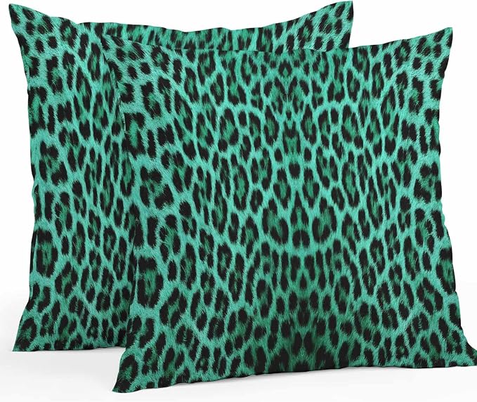Vandarllin Outdoor Throw Pillows Covers 26x26 inch Set of 2 Waterproof Green Leopard Print Decorative Zippered Cushion Covers for Patio Furniture, Retro Animal Fur Pattern Lumbar Pillowcases