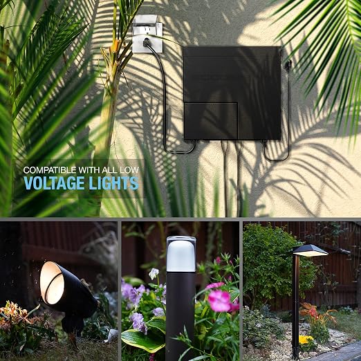 Low Voltage Transformer 600W Landscape Lighting Power Pack with Timer Photo Eye for Outdoor Lights 120V AC to 12V AC 9111-60001-01A