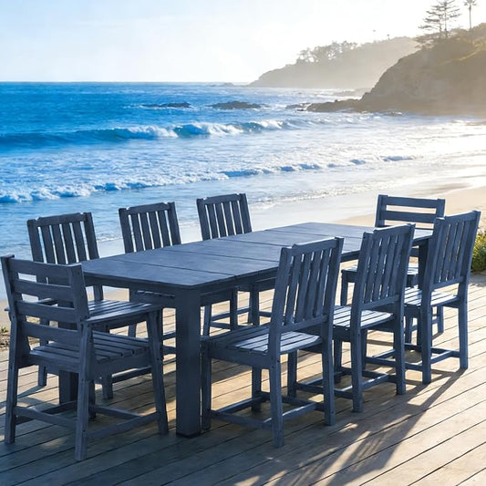 Ayge 9-Piece Outdoor Dining Set – HDPE Patio Furniture for 8 with 2" Hole Cut-Out Table & 8 Chairs, Perfect for Pool, Patio, Garden, Navy