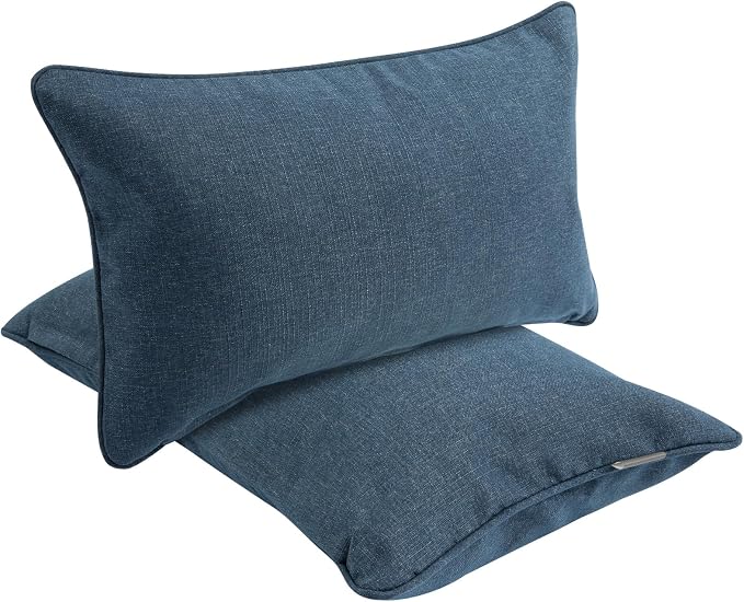 Outdoor Lumbar Pillows Water Resistant 12x20 inch,Decorative Throw Pillow Set of 2 with Insert,Hidden Zipper Headrests for Patio Furniture Sofa Couch Chair(Denim Blue)