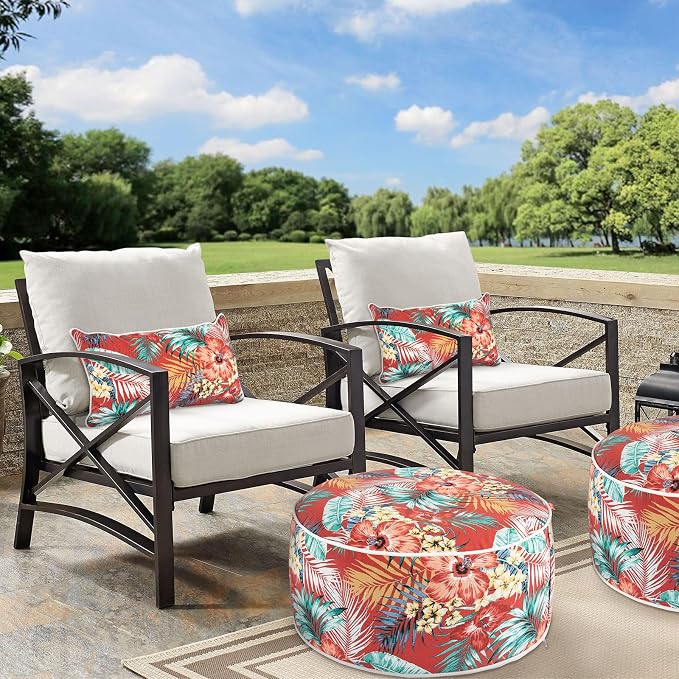 Lumbar Pillow with Insert, Set of 2, Outdoor Indoor Waterproof Decorative Patio Lumbar Pillow 12x20 Inch, Rectangular Cushion for Couch Sofa Garden Farmhouse Decoration-Chili Red Floral