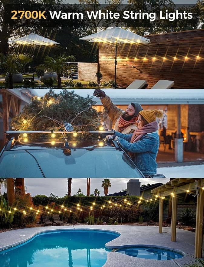 XMCOSY+ Smart Outdoor String Lights, 75Ft G40 Patio Lights with 34 Bulbs | Dimmable LED bulbs, connectable, WiFi & APP control, works with Alexa, extendable waterproof design for porch and backyard