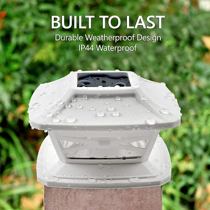 Davinci Lighting Flexfit Solar Outdoor Post Cap Lights - Includes Bases for 4x4 5x5 6x6 Wooden Posts - Bright LED Light - Pearl White (8 Pack) | Pearl White, Wooden Posts, fence/deck/garden/patio, UV fade-protected plastic, auto-on, 7-8h, cordless, IP4...