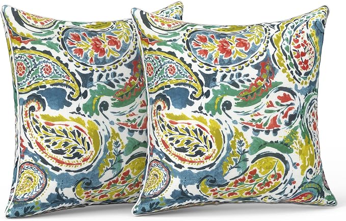 LVTXIII Outdoor Throw Pillow Covers Pack of 2 Patio Waterproof Pillow Cases Fade Resistant Accent Pillow Covers for Home and Garden Furniture Decoration, 18"x18", Paradise Paisley