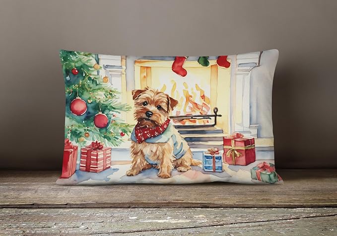 Caroline's Treasures DAC2709PW1216 Norfolk Terrier Cozy Christmas Throw Pillow Machine Washable, Indoor Outdoor Decorative Pillow for Couch, Bed or Patio, 12HX16W
