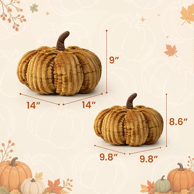 AELS Pumpkin Throw Pillows Set of 2, 14" & 10" Burnt Orange Fall Pillows | for Couch Sofa Bed Living Room Home Decor, Farmhouse 3D Fall Halloween Thanksgiving Decorative Accent Pillows