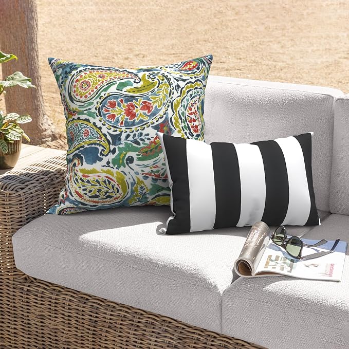 Outdoor 20x20 Inch Throw Pillows with Inners, Square Pillows Decorative Set of 2 for Home Garden Furniture, Paradise Paisley