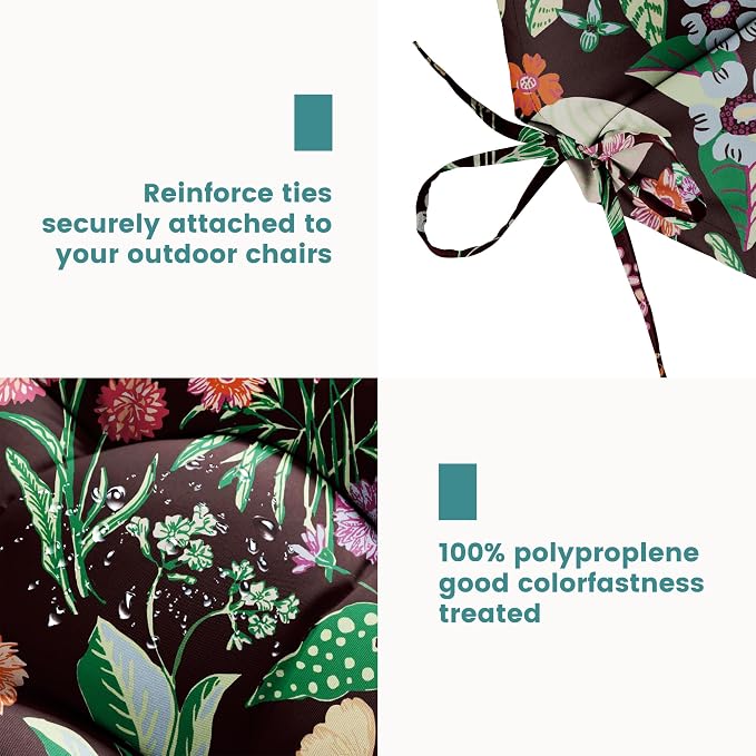 Tufted High Back Adirondack Chair Cushion 45"x21"x4",Floral | Patterned outdoor cushion with ties; premium padded design fits garden rocking chairs, multiple color options available