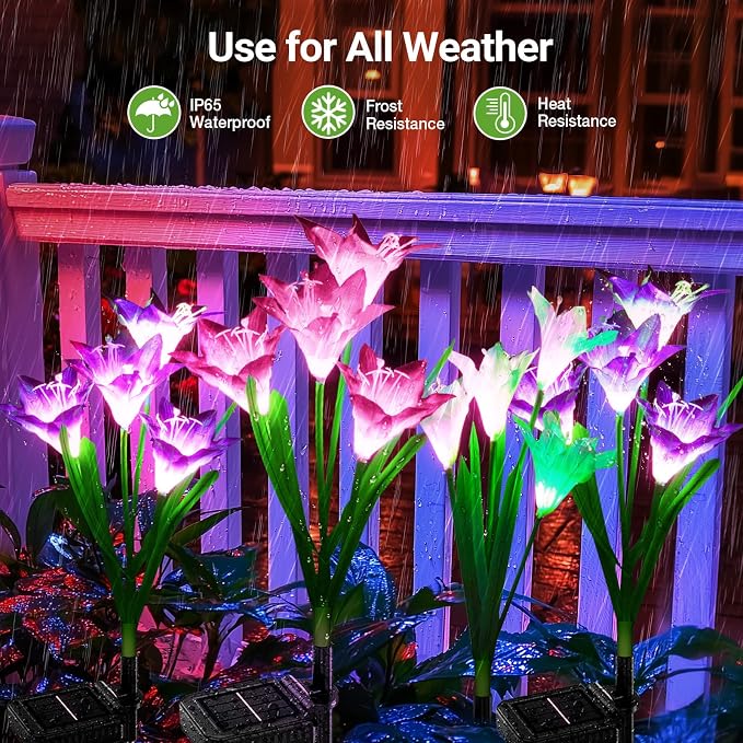 KOOPER Outdoor Solar Lights, 8 Pack Solar Garden Light with Bigger Lily Flowers, Waterproof 7 Color Changing Solar Lights Outdoor - Bigger Panel for Patio Yard Garden Decoration, Gift for Mom
