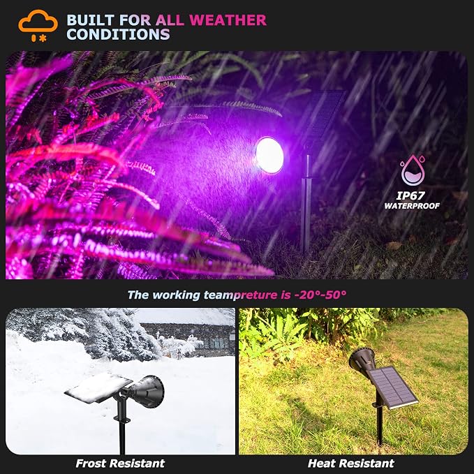 Solar Color Spot Lights Outdoor, 21 LEDs Color Changing Outdoor Lights, IP67 Waterproof RGB Multicolor Yard Solar Spotlights Auto On/Off for Pathway Garden Pool Patio Tree