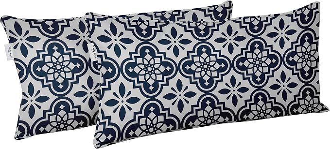 Indoor/Outdoor Polyester Fabric Lumbar Pillow Cover, All-Weather Waterproof Rectangular Cushion Case for Patio Furniture, 12 x 24 Set of 2 - Moroccan-77