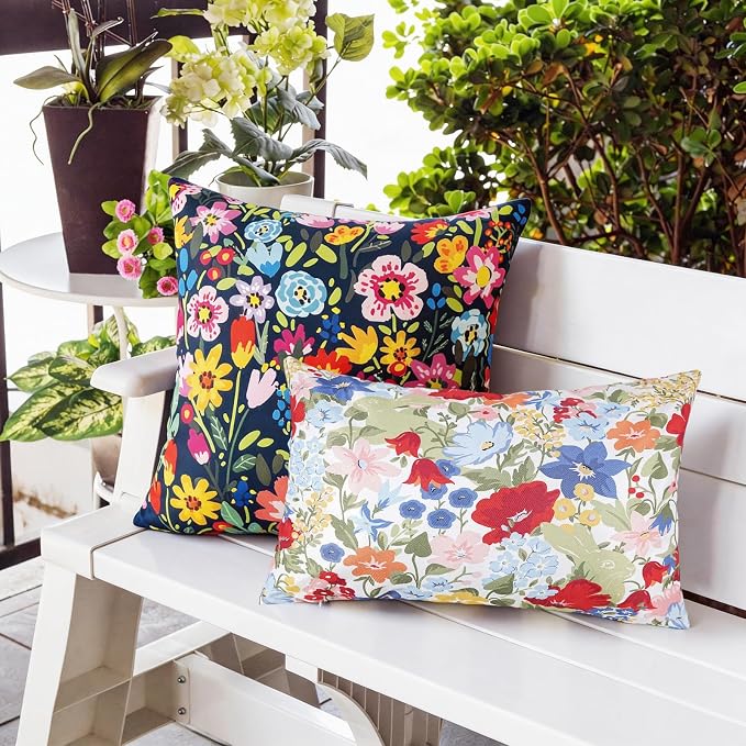 Adabana Outdoor Waterproof Floral Pillow Covers 12x20 Inch | Colorful Outdoor Pillow Covers Summer Decirative for Patio Furniture Porch Garden Pillows