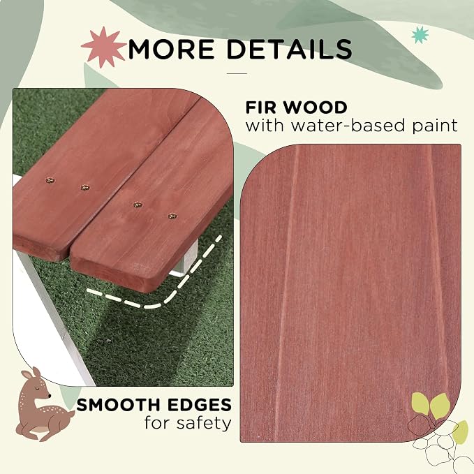 Outsunny Kids Picnic Table Set, Wooden Table & Bench Set, Kids Patio Furniture Outdoor Toys for Garden, Backyard, Aged 3-8 Years Old, Brown