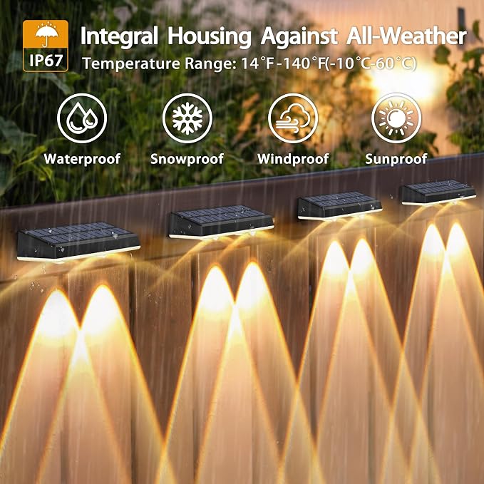 Solar Fence Lights Outdoor, 20-Pack 120LM Fence Lights Solar Powered, IP67 Waterproof Dusk to Dawn Auto On/Off 12+ Hours for Outside/Backyard/Wall/Step/Patio/Deck/Pool (3000K/4000K/6000K White)