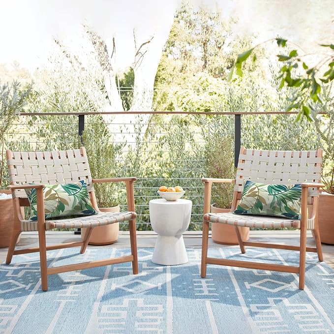 LVTXIII Set of 2 Outdoor Lumbar Pillows for Patio Furniture with White Piping, 12"x20" Fade Resistant Patio Lumbar Pillows with Inserts for Home Coach Sofa Use, Lush Leaf Green