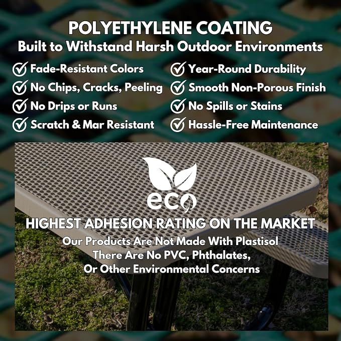 COATEDOUTDOORFURNITURE Heavy-Duty Portable Outdoor Picnic Table with Umbrella Hole, Punched Steel Commercial-Grade Patio Dining Furniture Made in America (46" Square Top, Tan)